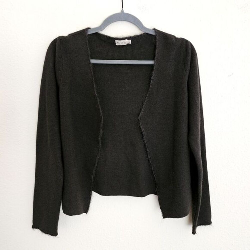 Part Two Merino Wool Open Cardigan Womens Size M Elbow Patches Brown Green